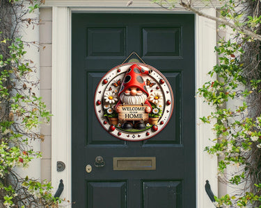 Welcome Gnome Butterflies Colorful Door Hanger - Bright Wooden Sign, Fun Home Decor for Front Door, Seasonal & Year-Round Use, Entry Accent